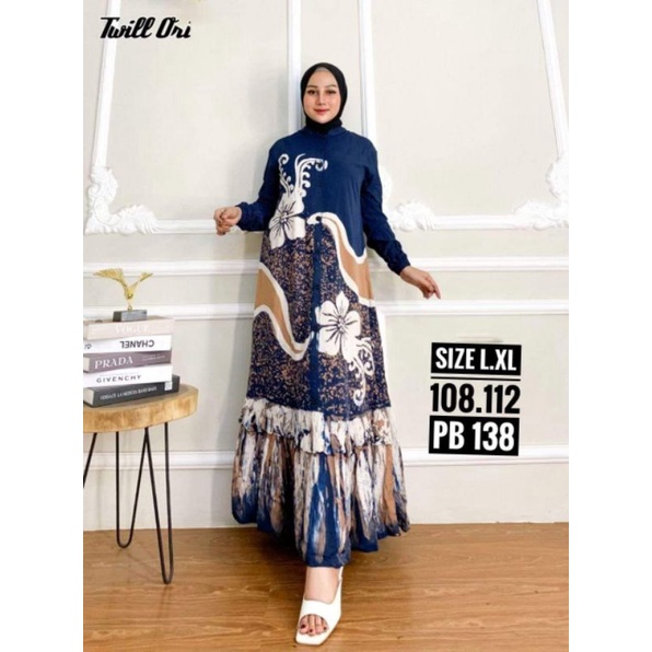 Gamis Twill Ori Gamis Batik Cap Malaman Karetan Gamis Syar'i Busui Kancing Depan Model Rempel Bawah 