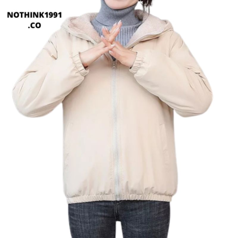 NOTHINK1991 jaket musim dingin wanita mantel bulu domba jaket cewe korean style jaket hoodie wanita minimalis