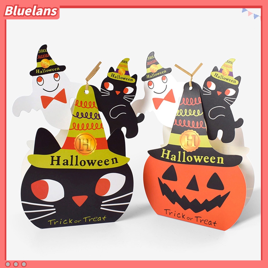 5pcs Kotak Permen Bentuk Kucing Bahan Kertas Untuk Dekorasi Pesta Halloween