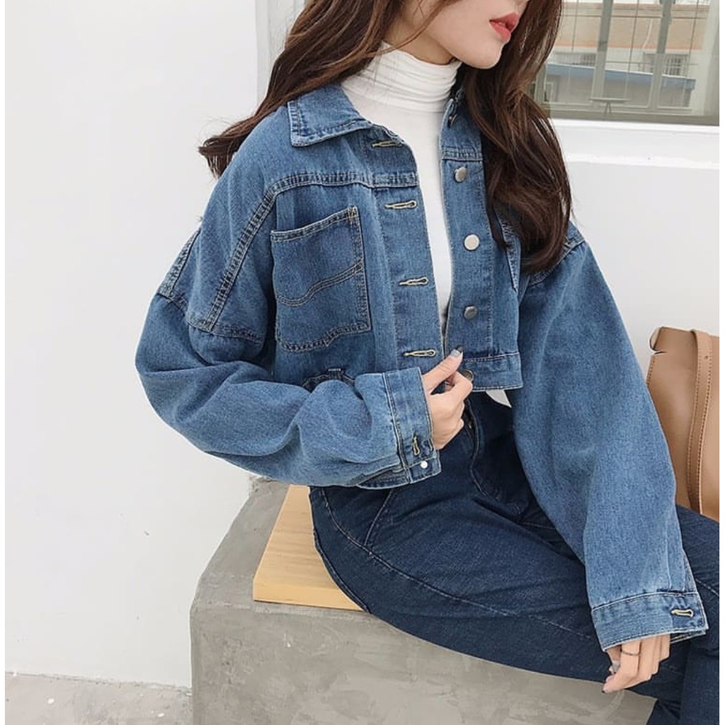 jaket jeans crop oversize