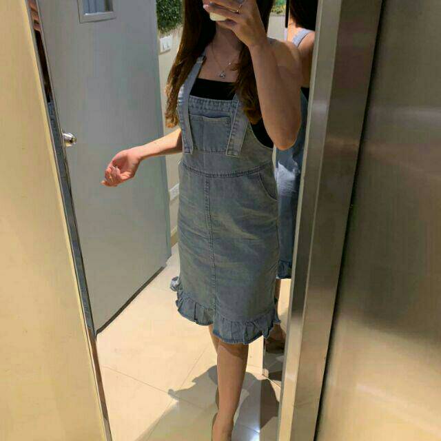Overall jeans baju kodok baju bengkel denim fashion wanita korea murah