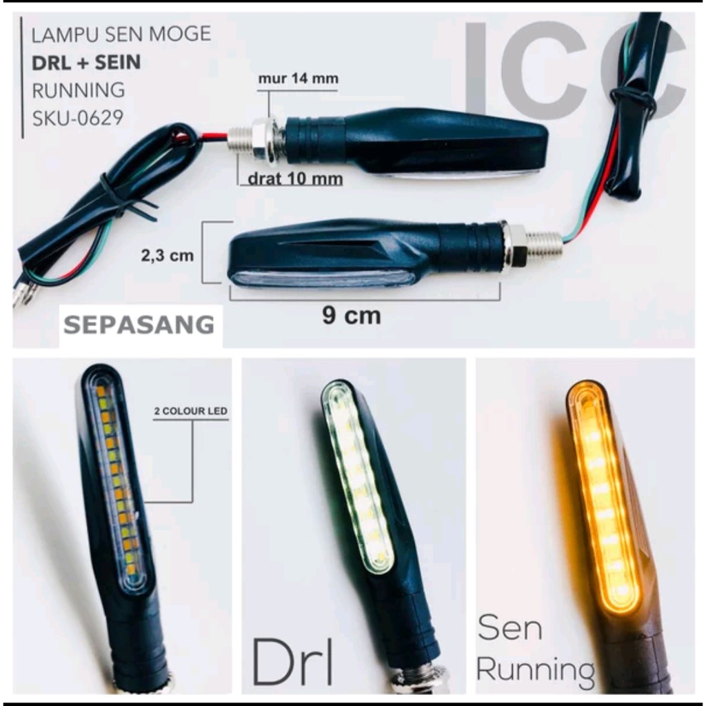 LAMPU SEN LED MOGE DRL DAN SEIN 2 in 1 SEIN RUNNING 2 WARNA