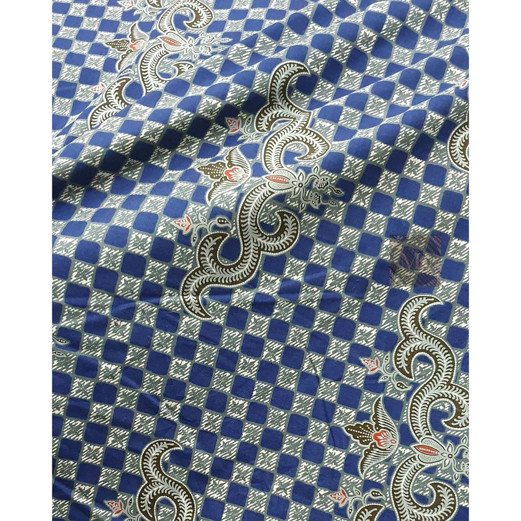 Batik Biru Navy Print Katun Halus Meteran Seragam