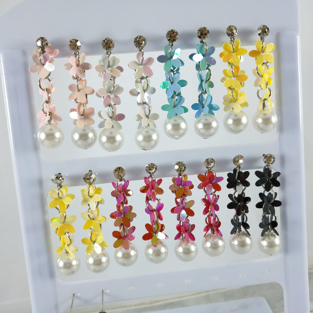 Anting Fashion Korea Cantik Medel Mutiara Gliter Mewah