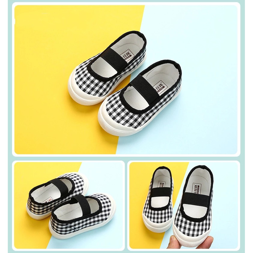 Dinda Sepatu anak-anak wanita slip on Yona trendy 2021 warna biru hitam dan merah ukuran 26-35