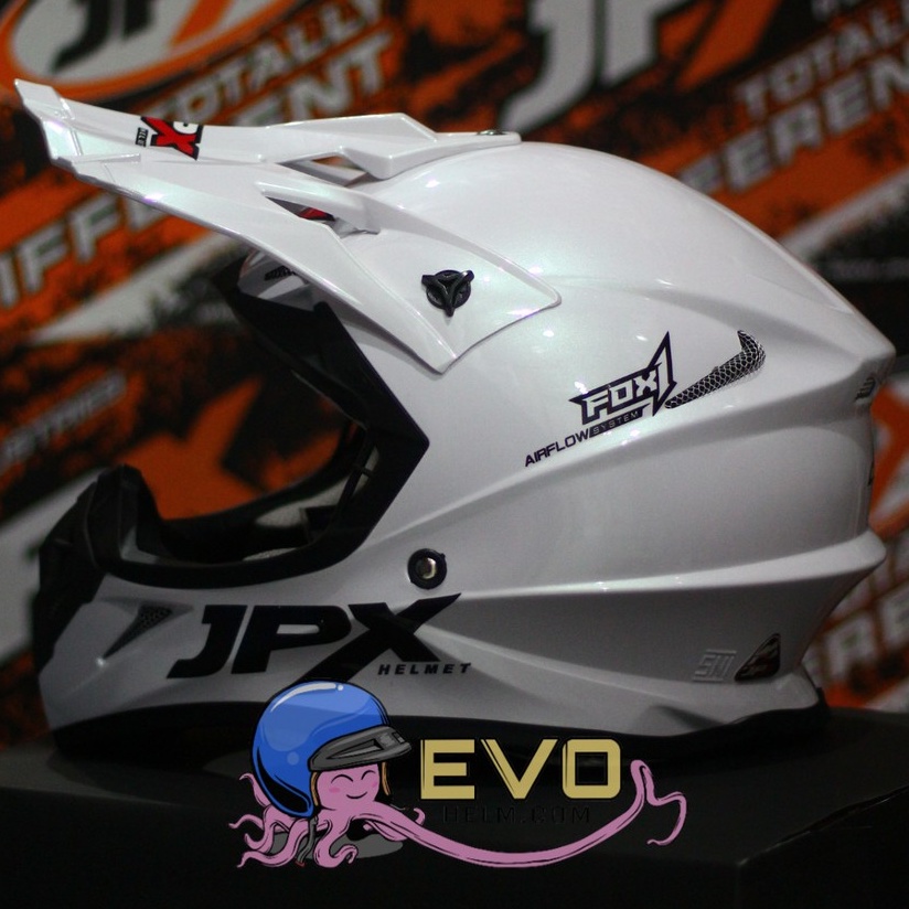 HELM JPX CROSS WHITE SOLID PAKET GANTENG JPX FOX 1 GOOGLE SNAIL WHITE JPX PUTIH CROSS JPX FOX1 PUTIH - PEARL WHITE / BLACK + GOOGLE SNAIL (ONGKIR 2 KG)