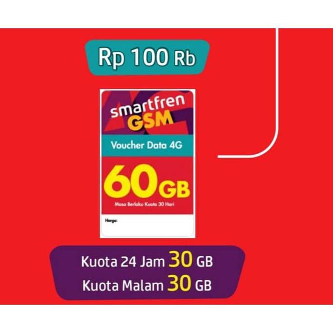 Jual Voucher Vocer Paket Data Internet Smartfren 4G Kuota 60Gb untuk 30hari