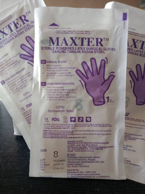 Sarung Tangan Bedah Steril Maxter / Powered Latex Surical Gloves