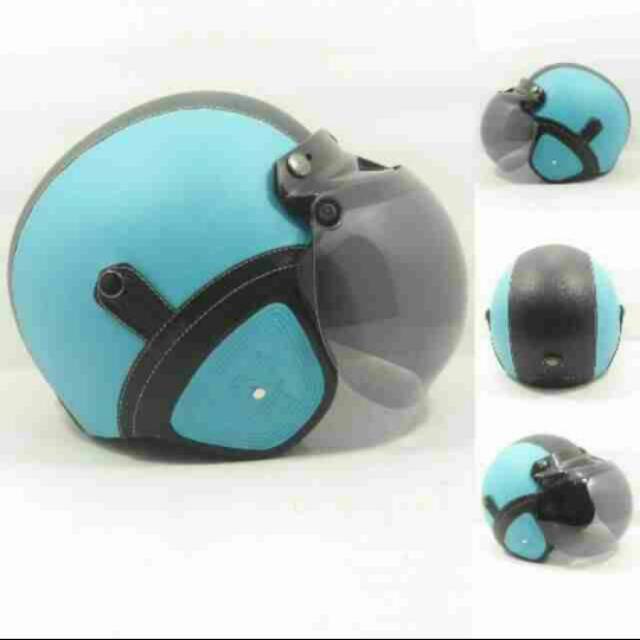 Helm retro bogo klasik biru hitam