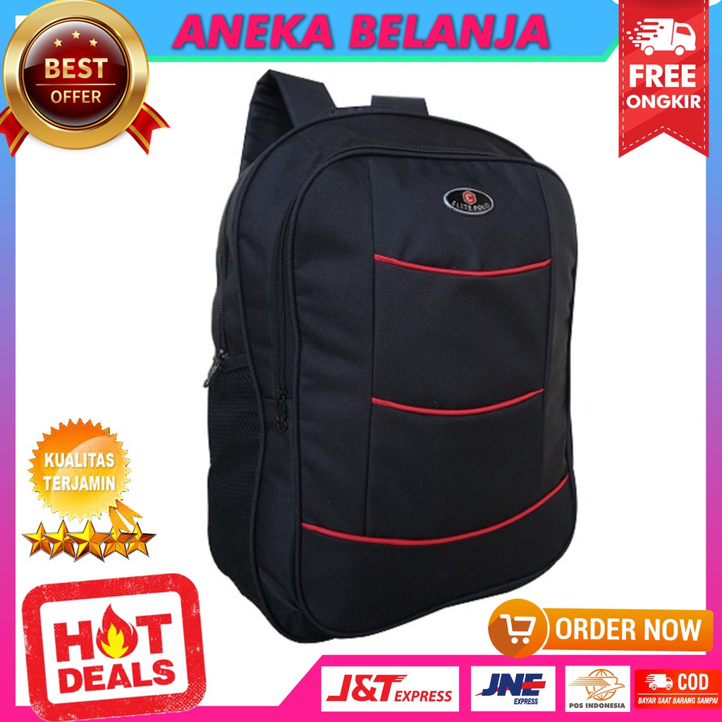 New Arrival Tas Ransel Casual Khusus Pria Model Elite Polo Strip Merah Backpack Cowok Sekolah Kuliah Multifungsi Keren Bagus Bahan Kuar Tebal Harga Termurah Terlaris Berkualitas