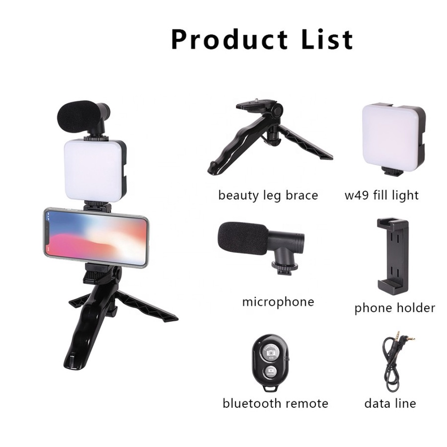 TRIPOD VIDEO MAKING KIT AY-49 BLUETOOTH MIKROFON LAMPU LED VLOGGING