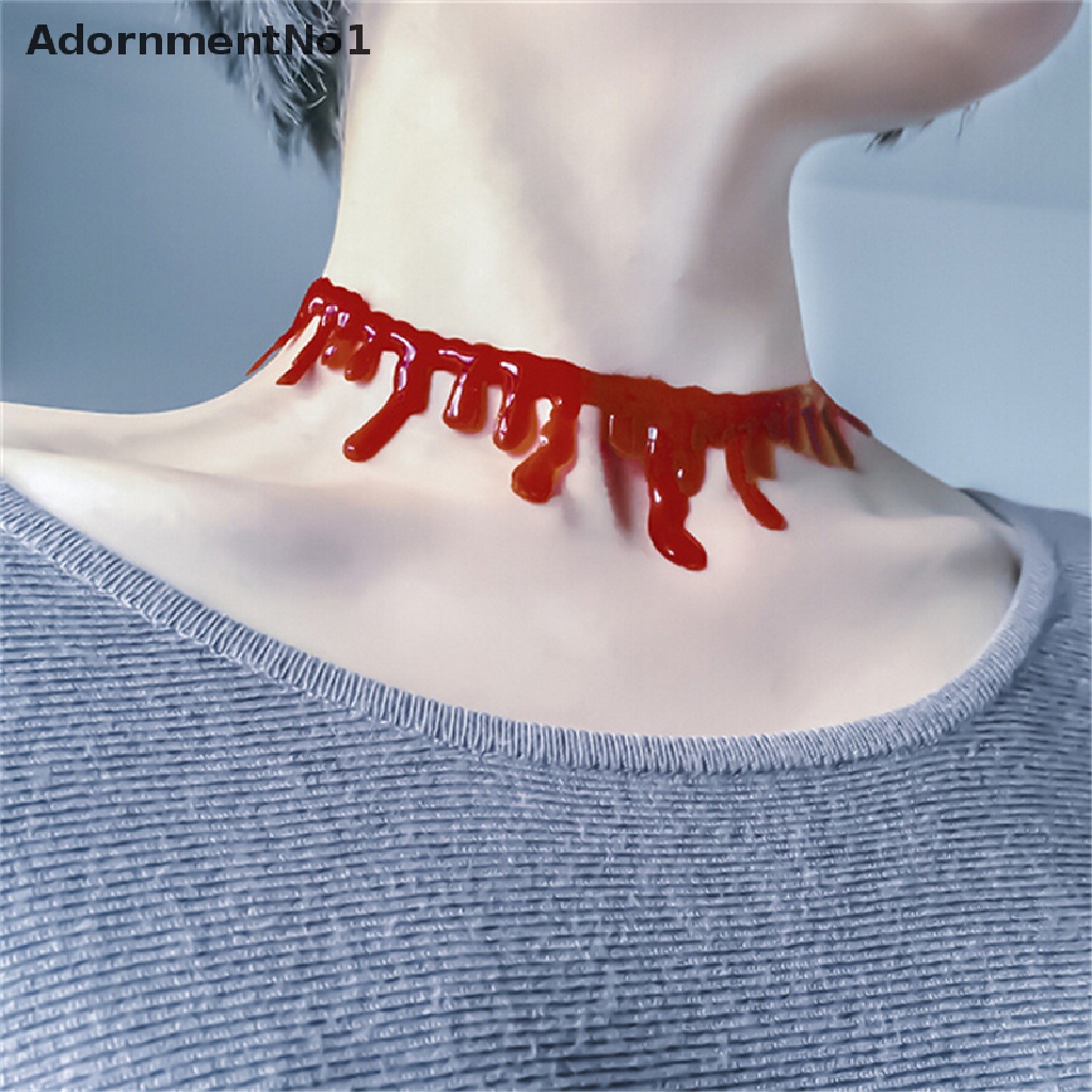 (AdornmentNo1) Kalung Choker Gaya Punk Rock Motif Darah Deathrock Untuk Wanita / Pesta Halloween