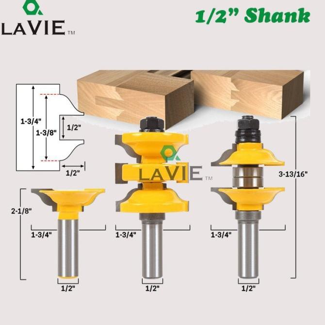 Set 3pcs Mata Profil Router Bit 1 / 2 "Shank Entry Matched untuk Kayu