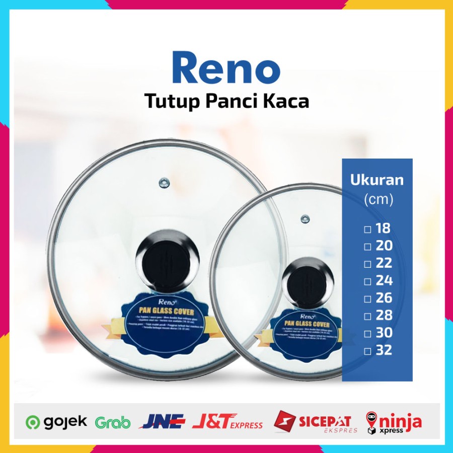 Reno Tutup Panci Wajan Kaca Ukuran 26 cm Glass Lid + Knop