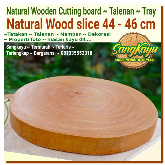 Talenan kayu alami diameter 44-46 cm properti foto tray daun meja kayu