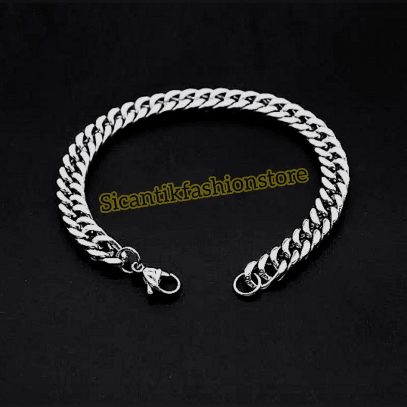 PROMO gelang Rantai Silver Titanium Fashion Pria/Wanita Terlaris anti Karat tidak luntur bagus murah