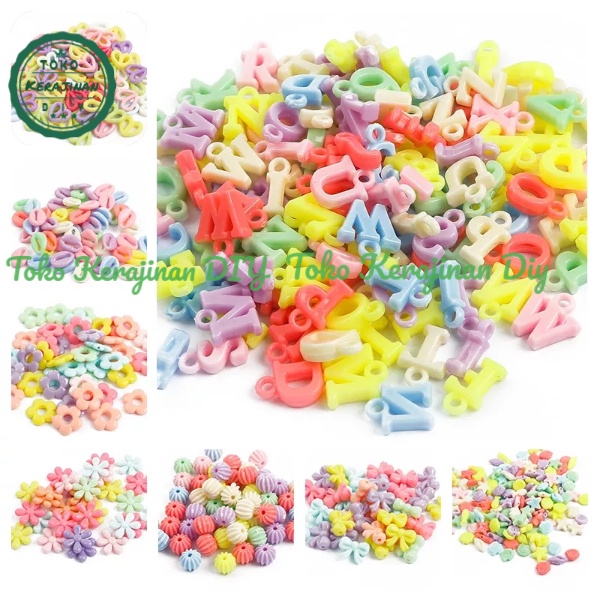 ( 60 Pcs ) Manik Manik Gelang Mote Huruf Love Bunga Warna Pastel Mute Manik Bahan Meronce