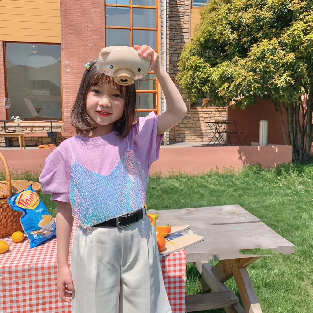 babyfit setelan celana SEQUIN blouse import baju anak perempuan dengan belt import