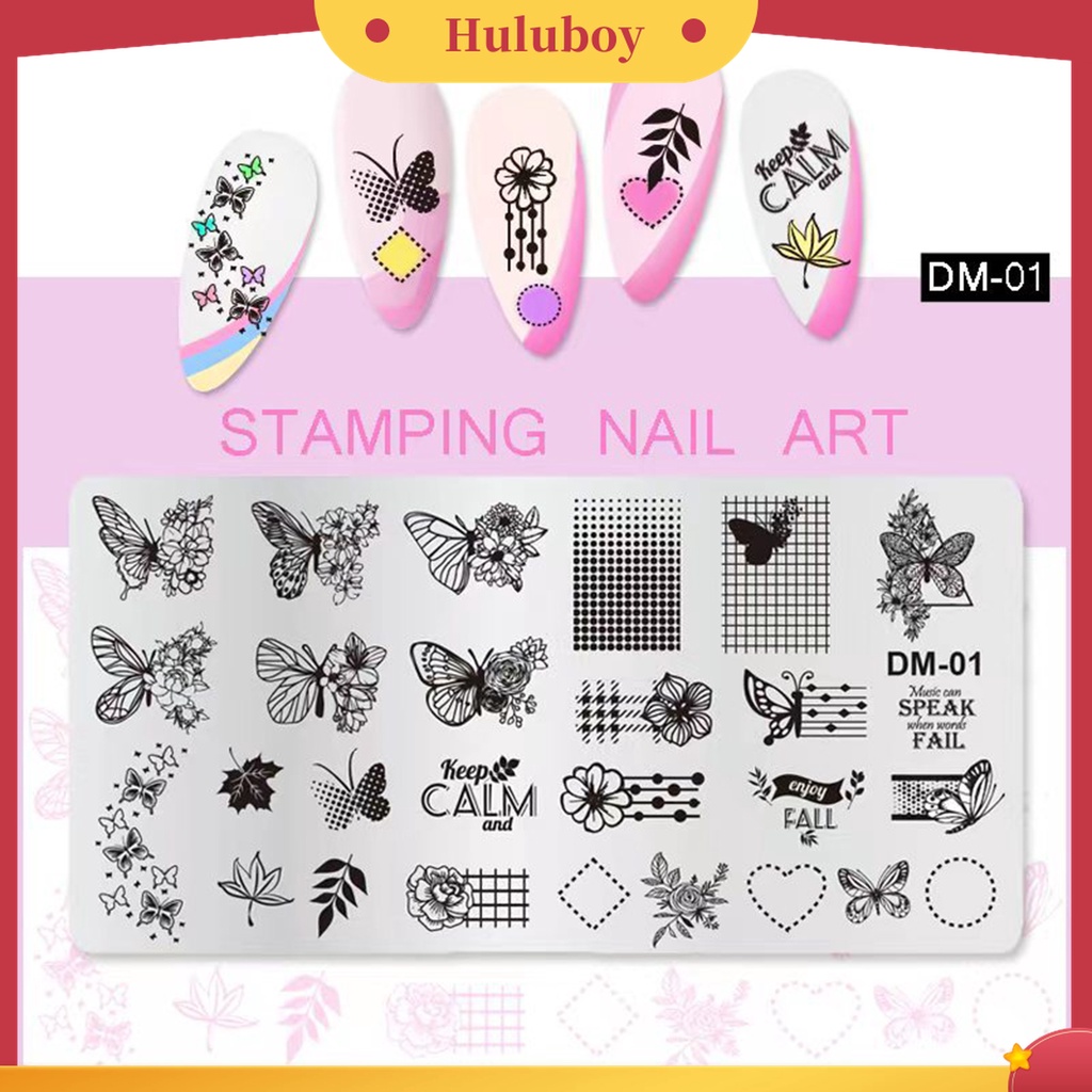 Huluboy Huluboy♡ Plat Stempel Kuku Bahan Stainless Steel Reusable Untuk Nail Art DIY