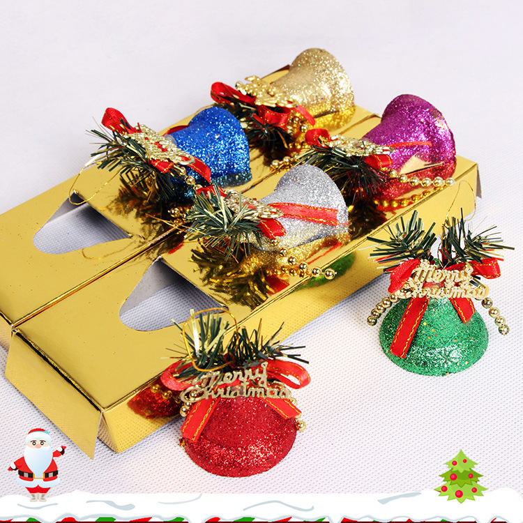 [Christmas Products]  6 Pcs/Box Christmas Creative Colorful Decorations Gold Dust Bows Bells Pendant