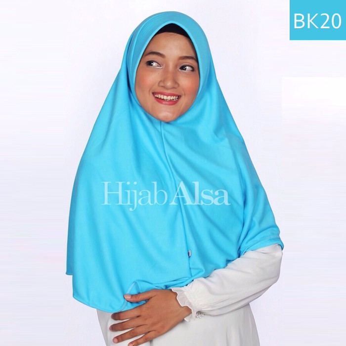 Bergo Kaos Biru Laut Hijab Alsa