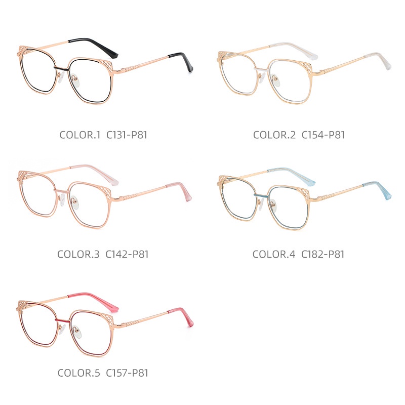 Kacamata Desain Mata Kucing Hollow Bahan Metal Untuk Wanita