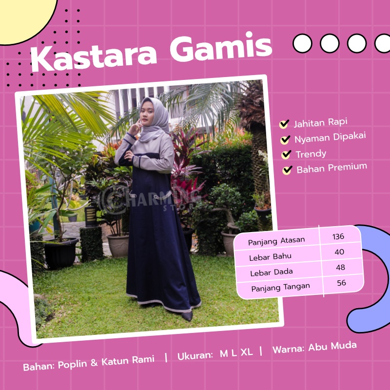 Heidar - Kastara Gamis Bahan Poplin & Katun Rami Warna Abu Muda Grey Ukuran M L XL Dress Dres Muslim