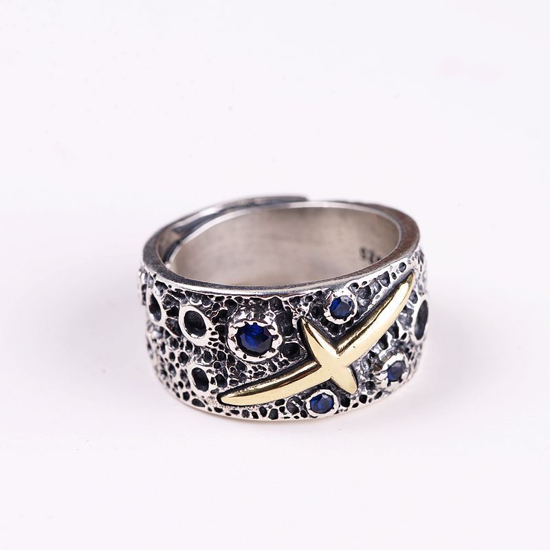 Cincin open ring Desain Bintang Hias Zircon Biru Untuk Wanita