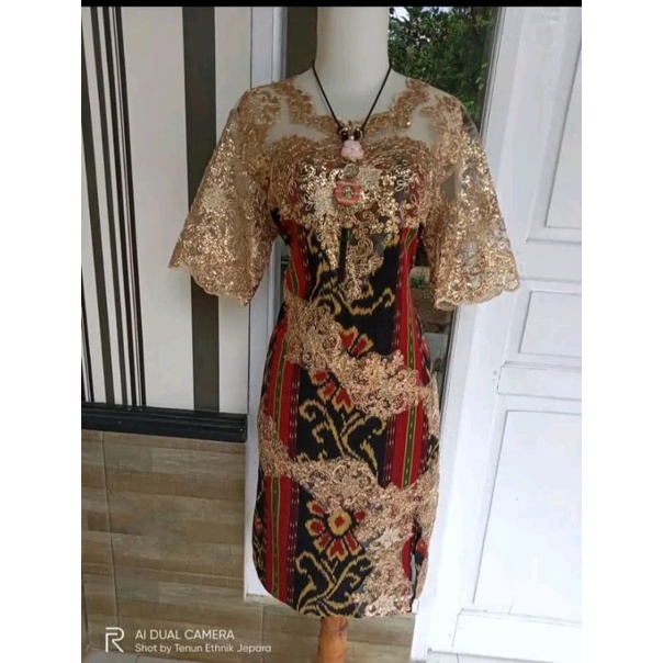 DRESS BROKAT TENUN FASHION TROSO JEPARA, DRESS CASUAL BROKAT TENUN ETNIK JEPARA, DRESS TENUN KOMBINA