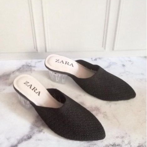 Sandal Slop Hak kaca ZARA Hells rajut Cewek Tinggi 5cm Sendal Kondangan Zara