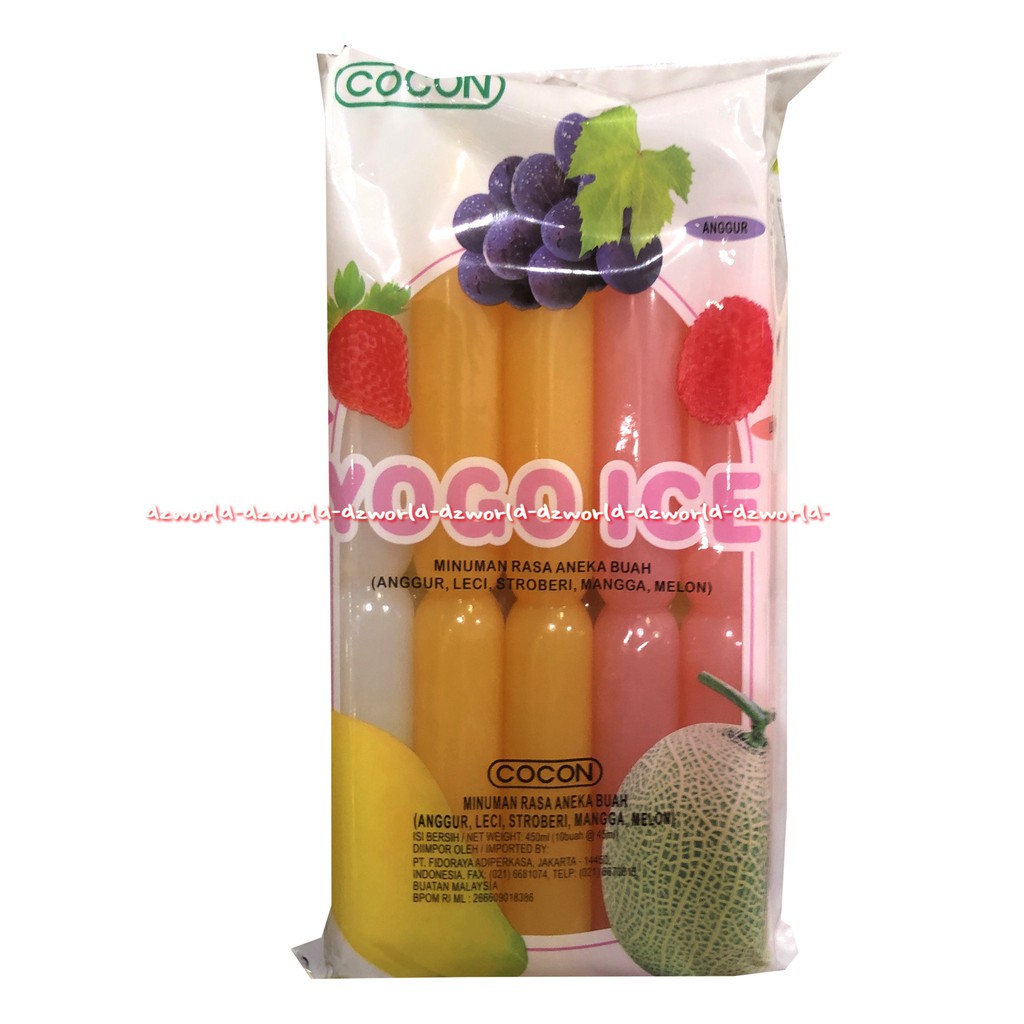 Cocon Yogo Ice 10pcs Minuman Rasa Aneka Buah Anggur Es Buah Coccon Kokon Es Cream Eskrim Es Lilin Plastik