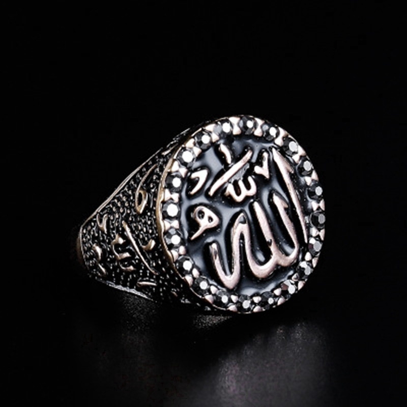 Cincin Zirkon Gaya Muslim Fashion Pria/Aksesoris Perhiasan Religius