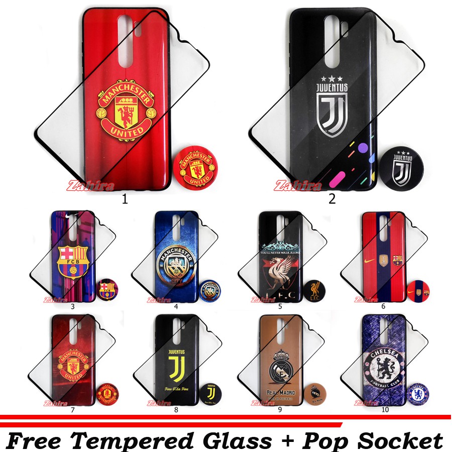 Oppo A5 2020/ A9 2020 Case Karakter Klub Bola + Tempered Glass + Pop Socket Karakter Soccer Club