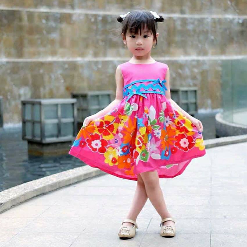 Dress Anak Cewek Jade Fuchsia Flower Art