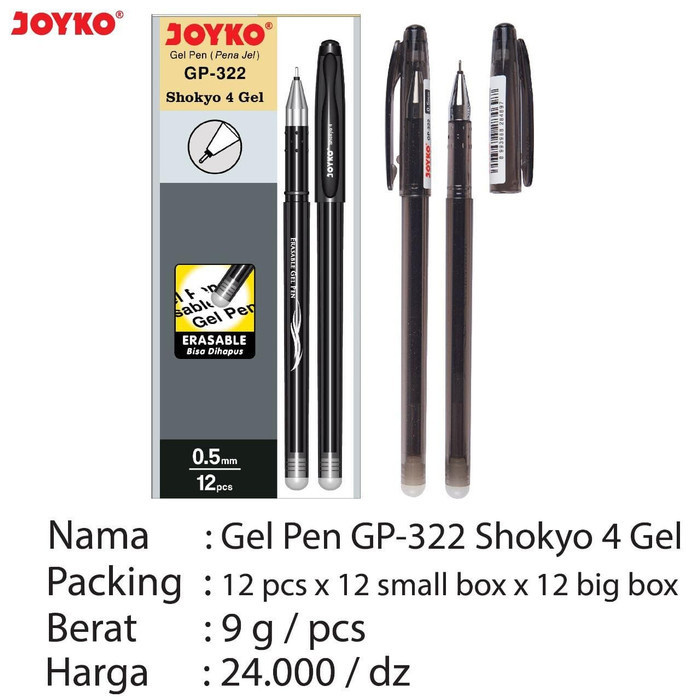 

MURAH Erasable Gel Pen Pulpen Pena Bisa Dihapus Joyko GP-322 Shokyo 0.5 mm