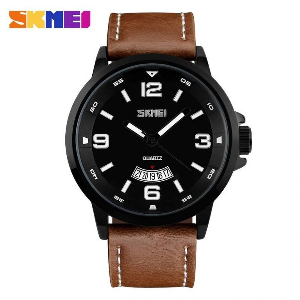 SKMEI Jam Tangan Analog Pria JT 20 Jam Tangan Cowok Strap Kulit Berkualitas Penutup Stainless Steel