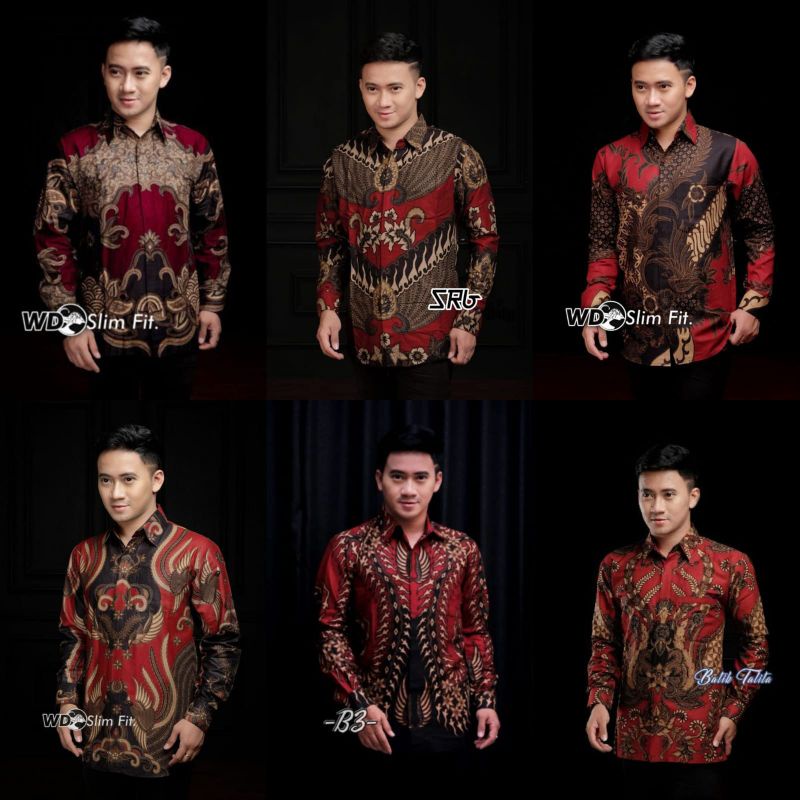 Baju Batik Pria Slimfit Merah Series Big Size M L XL XXL Atasan Kemeja Batik Lengan Panjang Original Seragam Kerja Batik Pria Jumbo Slimfit