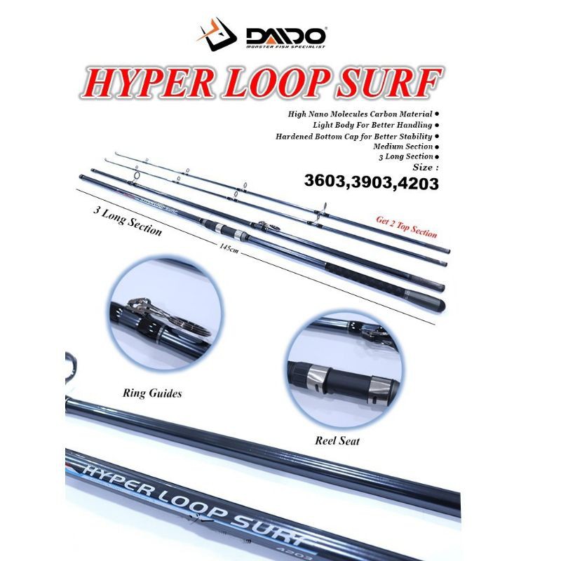 Joran Laut Sambung 3 Daido Hyper Loop 360 390 420 Bonus Ujung