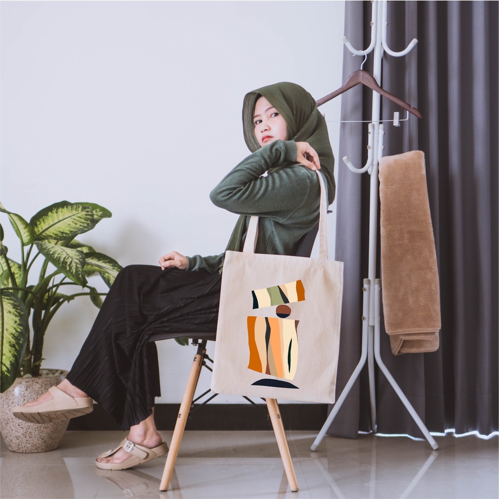 Sevine Tote Bag Kanvas Tas Fashion Totebag Wanita DTF Printing Nordic Aesthetic Series - KNP2