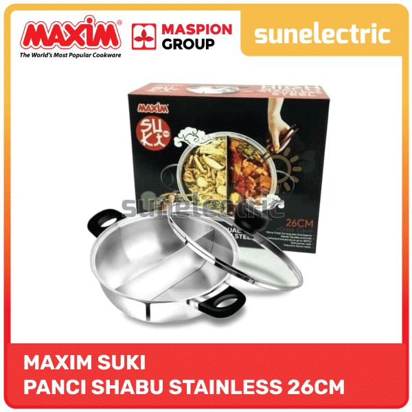 Maxim Suki Pan 26 cm / Panci Shabu Shabu / Wadah Sekat Stainless Steel Anti Lengket Tebal - Silver