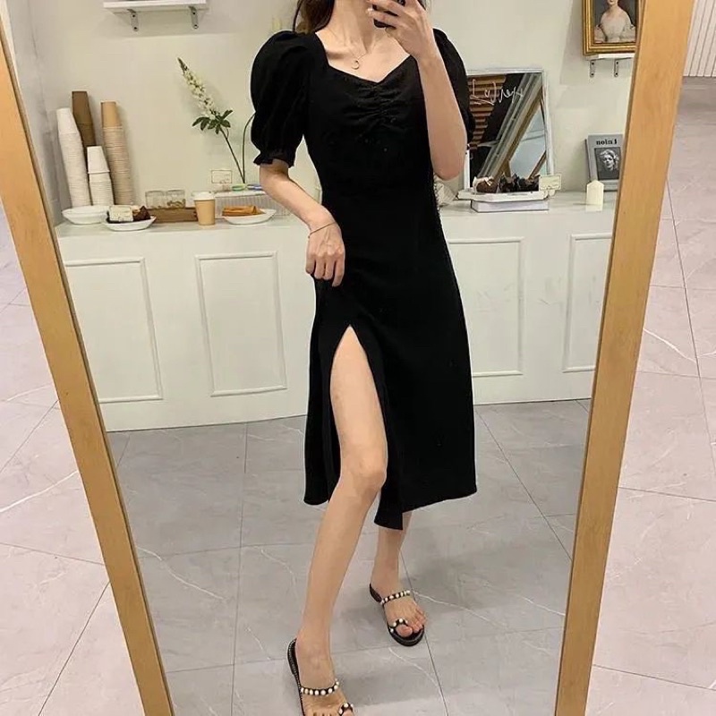 Korean Dress Slit V-neck