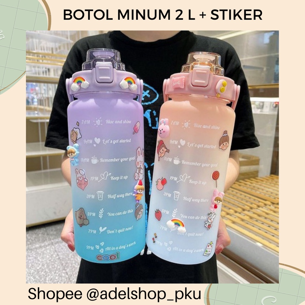 (COD) Botol Minum 2 Liter Botol Minum Viral Botol Pelangi Botol Minum Motivasi + Stiker