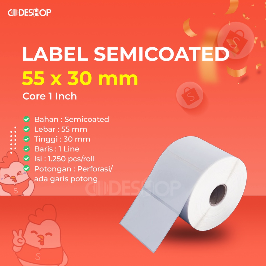 Label Sticker Semicoated 50x30mm Core 1 Inch