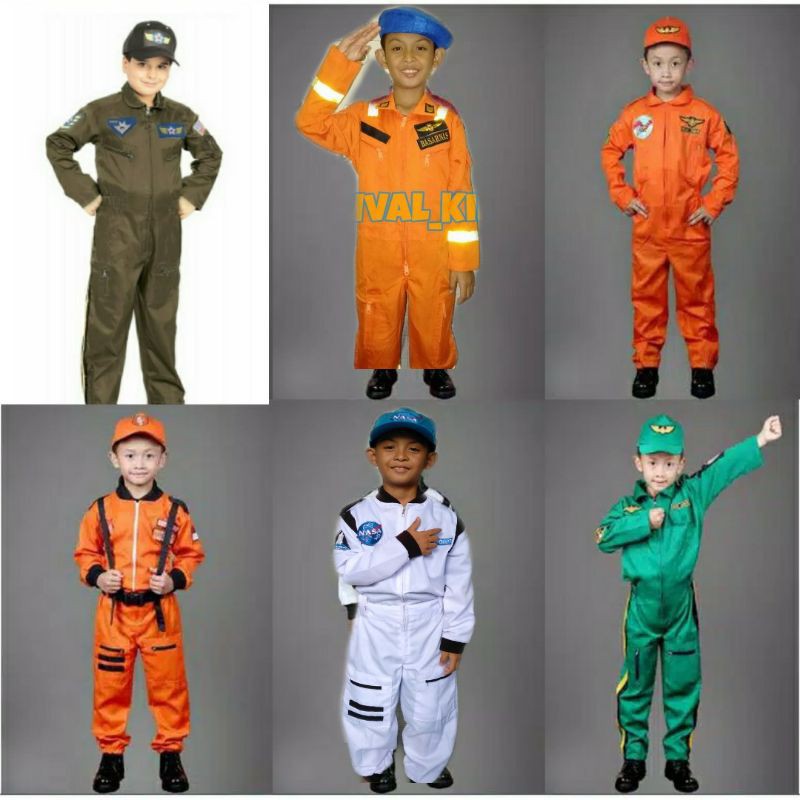 Baju Kostum Profesi ASTRONOT, PILOT, BASARNAS ANAK MODEL WEARPACK