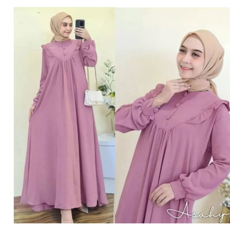asahy dress cringkle air blow 2022 terlaris/gamis crinkle kekinian termurah/pakaian muslim wanita terlaris/dress terbaru bahan crinkle