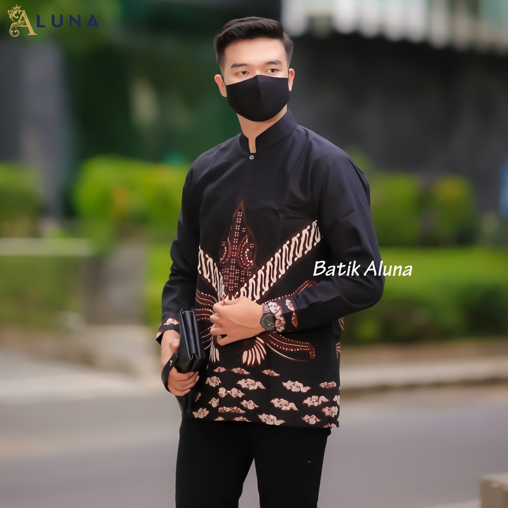 Aluna Exclusive Baju Koko Pria Kurta Pakistan Dewasa Motif Batik Baju Muslim Lengan Panjang Terbaru Good Quality Katun Premium MBA 003