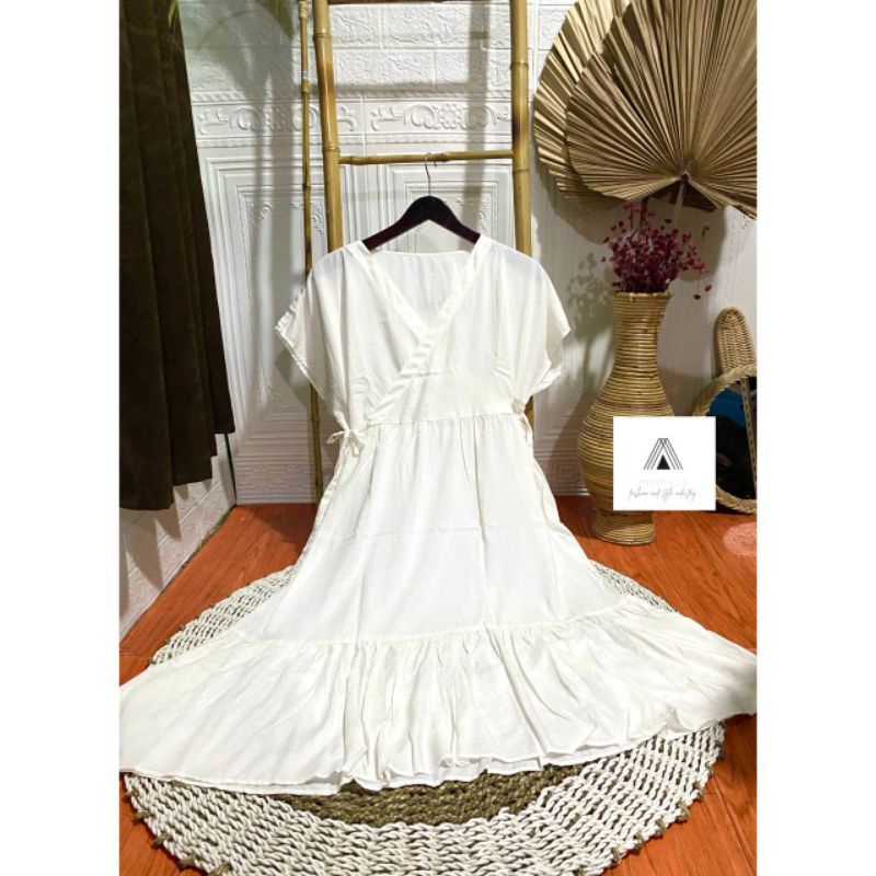 Daster Kimono Pendek || Daster Kimono Ruffle || Daster Kimono Polos || Dress Kimono || Daster ||-Putih Tulang