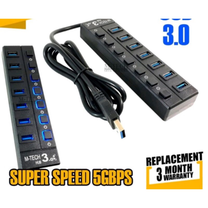 usb hub  MT UH3 Super Speed USB Hub 7 Port 7 Switch USB v3,0 kabel 1,2m mtech original