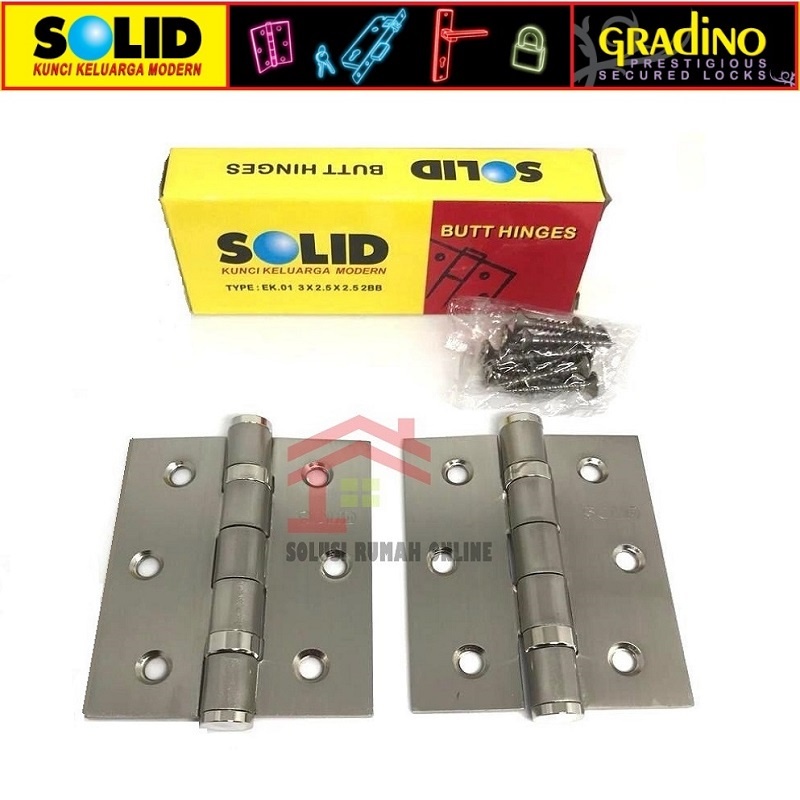 Engsel Solid 3 inch EK 01 SN Engsel Pintu Engsel Jendela Ball Bearing