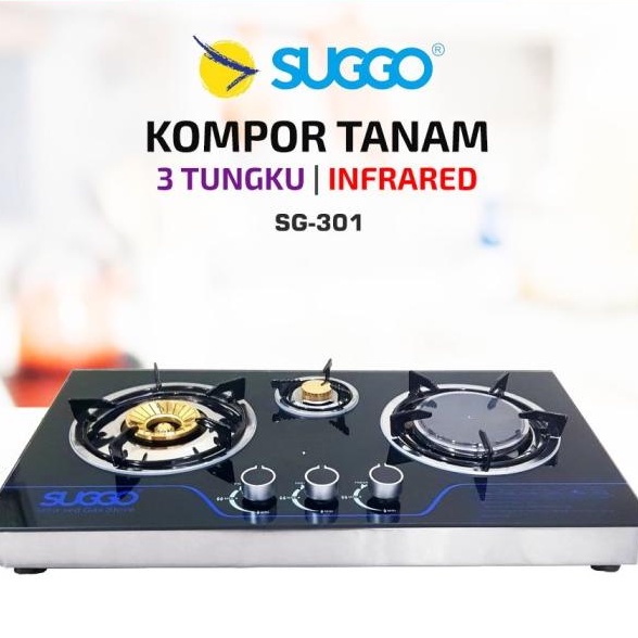 Kompor Gas Tanam SUGGO Infra Red SG-301 3 Tungku Kaca - ORIGINAL